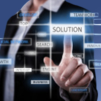 Worker pointing to the word SOLUTION