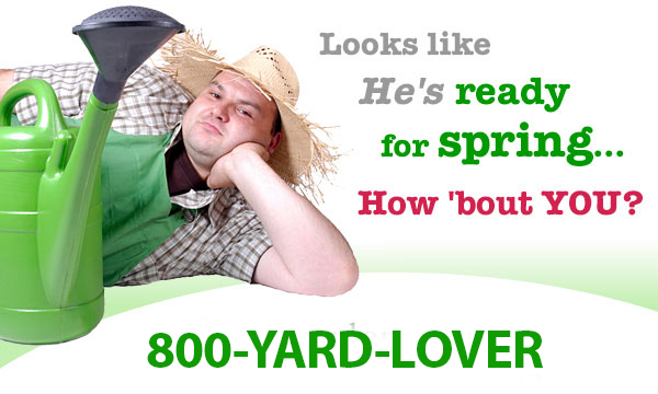 Man in straw hat on the ground using 1-800-YARD-LOVER
