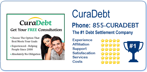 Curadebt website banner using 1-855-CURADEBT
