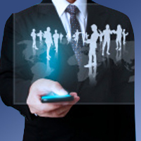Worker highlighting a group of people standing around